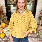 Golden Bubble Sleeve Blouse-200 Fashion Blouses-JODIFL-July & June Women's Fashion Boutique Located in San Antonio, Texas