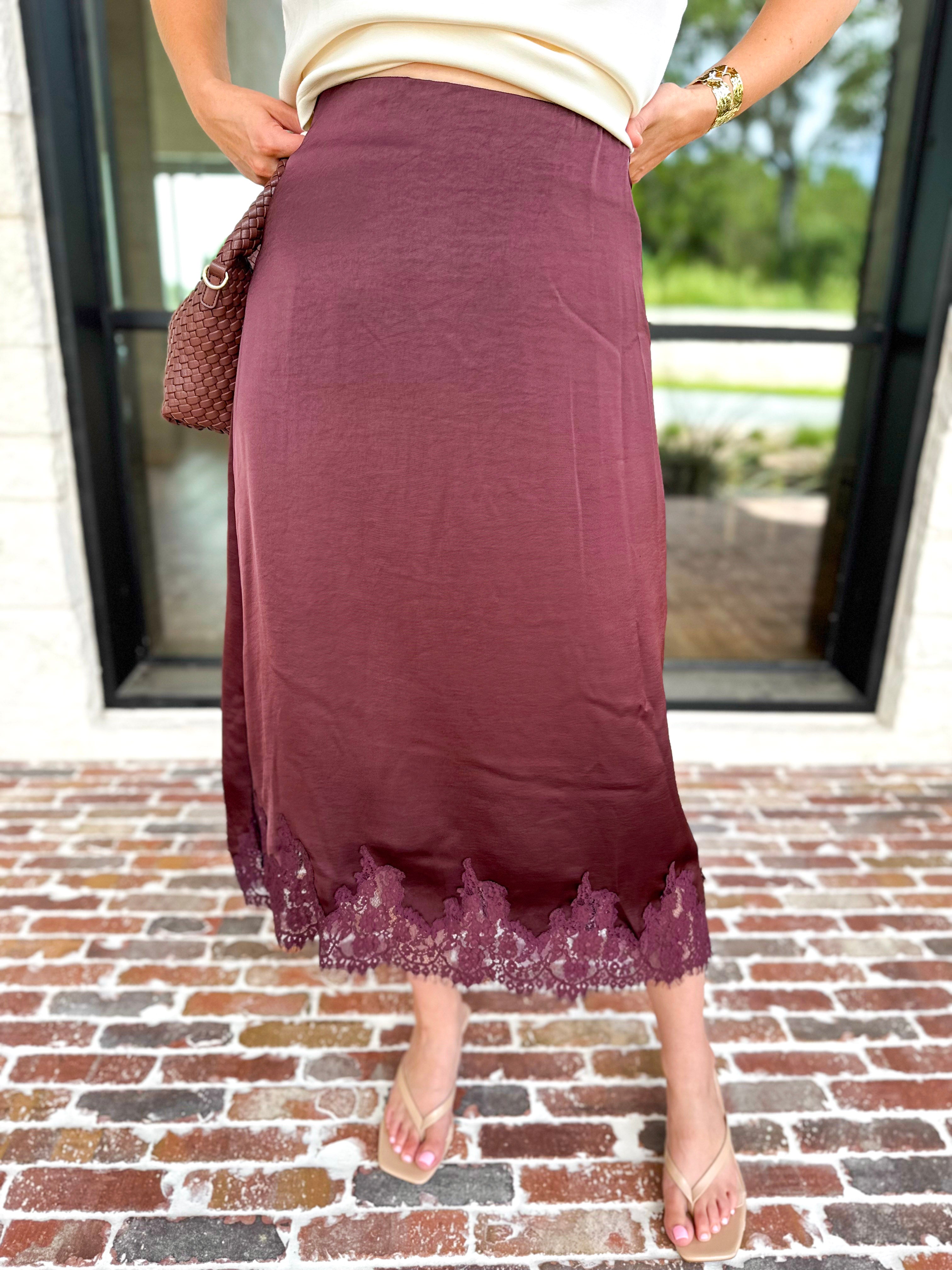 Fall Must Have Midi Skirt - Merlot-410 Shorts/Skirts-ENTRO-July & June Women's Fashion Boutique Located in San Antonio, Texas