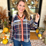 THML - Lightweight Sundown Plaid Blouse-200 Fashion Blouses-THML-July & June Women's Fashion Boutique Located in San Antonio, Texas