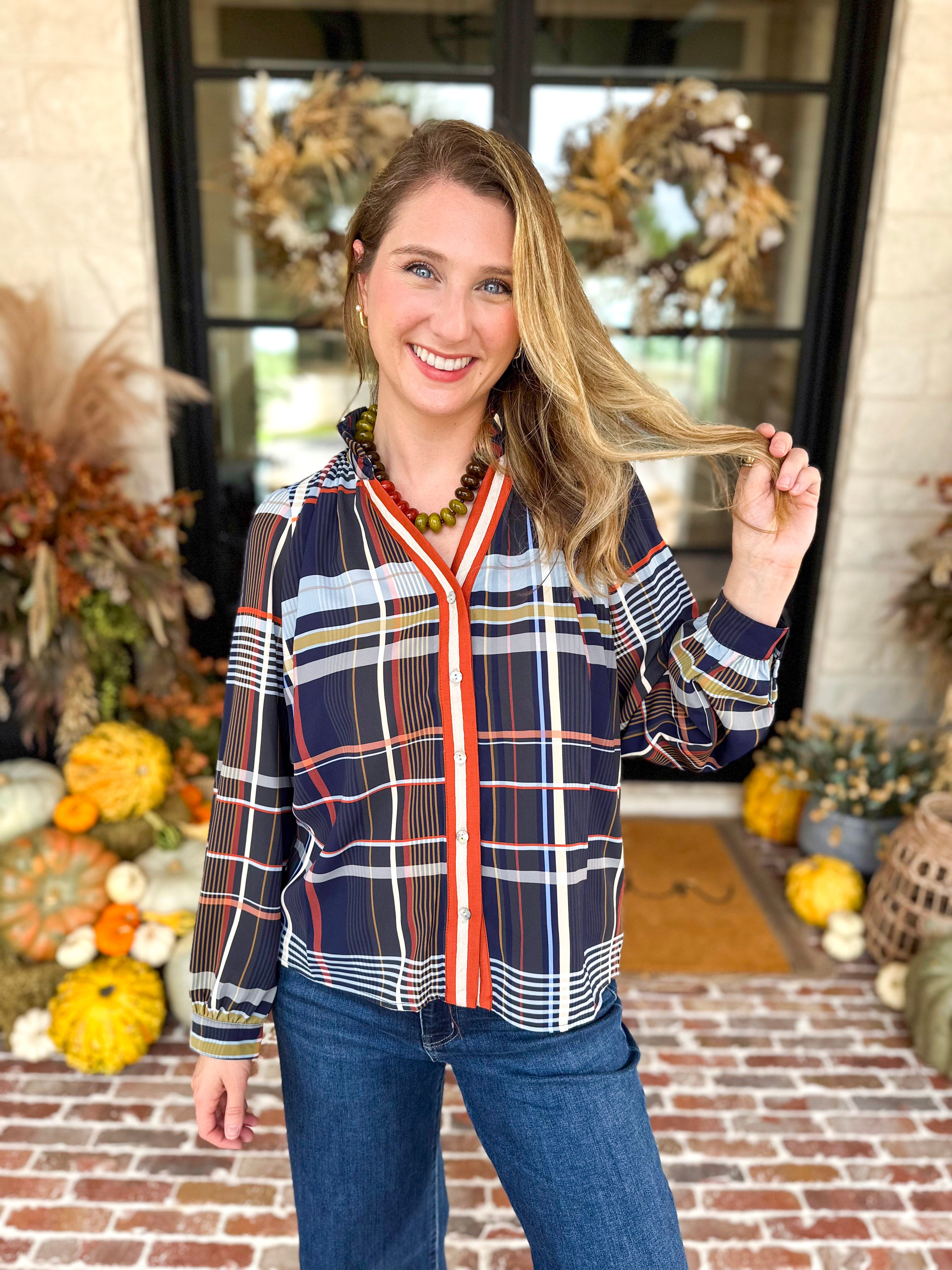 THML - Lightweight Sundown Plaid Blouse-200 Fashion Blouses-THML-July & June Women's Fashion Boutique Located in San Antonio, Texas