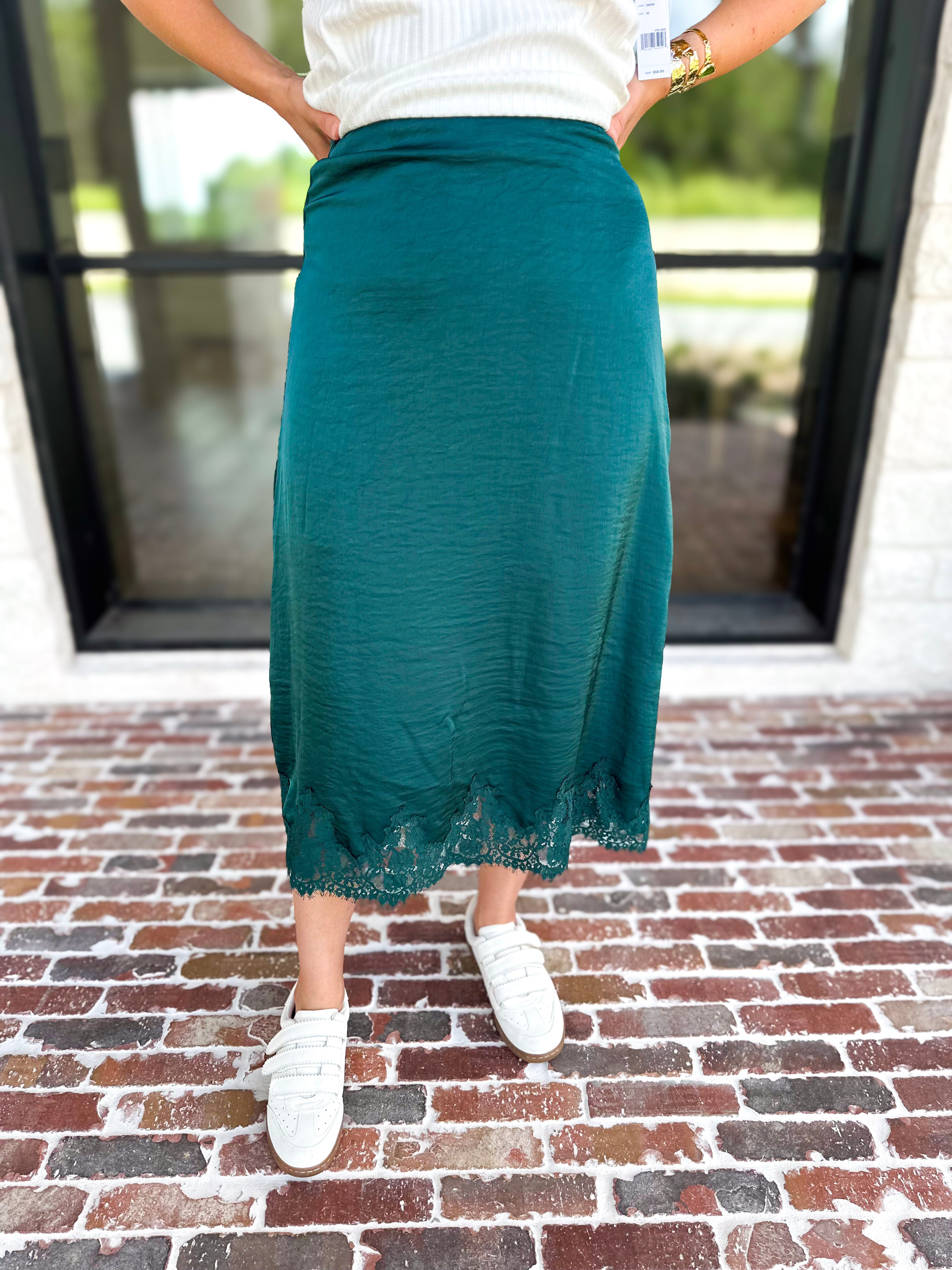 Fall Must Have Midi Skirt - Hunter Green-410 Shorts/Skirts-ENTRO-July & June Women's Fashion Boutique Located in San Antonio, Texas