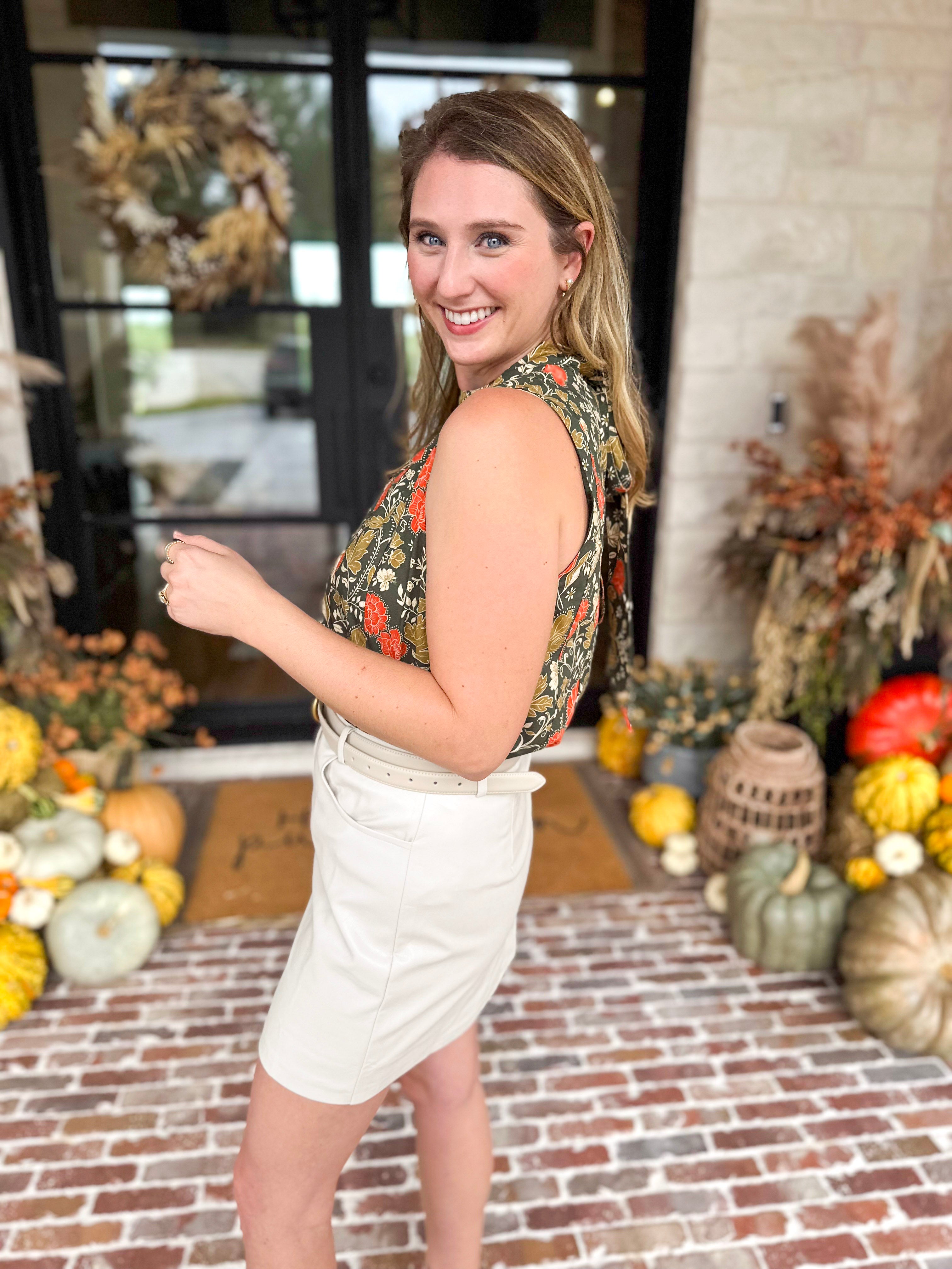 THML - Marigold Garden Sleevless Blouse-200 Fashion Blouses-THML-July & June Women's Fashion Boutique Located in San Antonio, Texas
