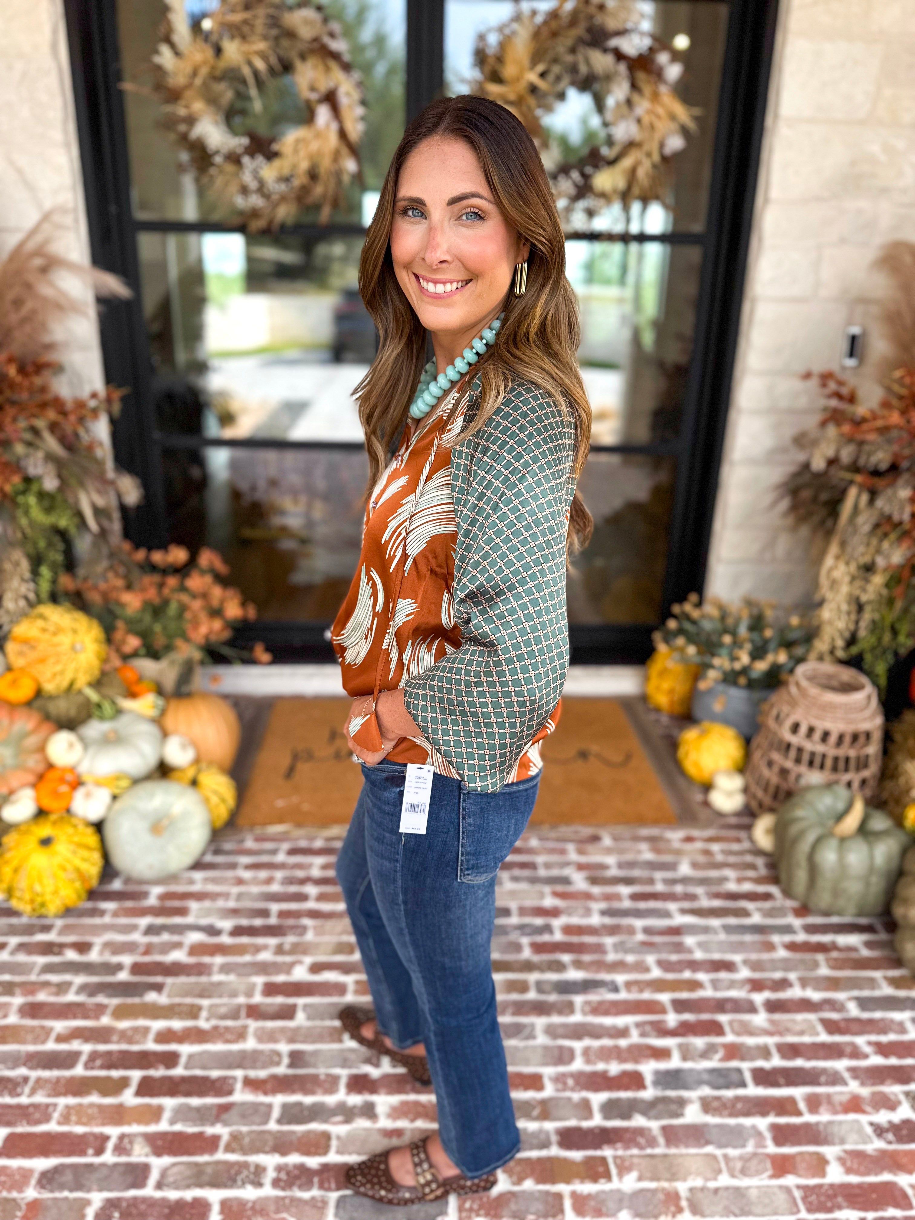 THML - Autumn Pattern Play Blouse-200 Fashion Blouses-THML-July & June Women's Fashion Boutique Located in San Antonio, Texas