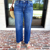 Vervet - Mid Rise Dark Wash Ankle Wide Leg Jeans-420 Denim-VEVERT BY FLYING MONKEY-July & June Women's Fashion Boutique Located in San Antonio, Texas