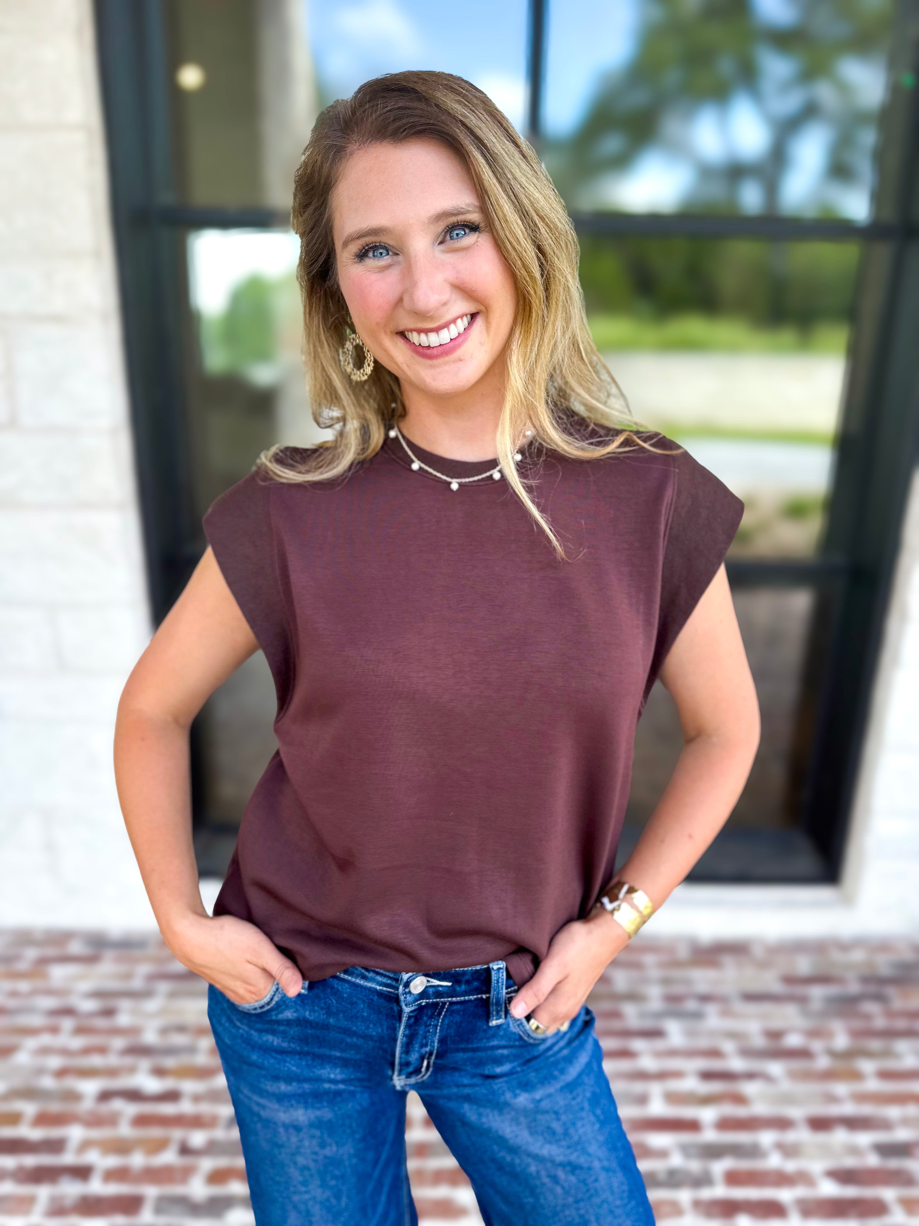 Chic Essentials Top - Espresso-210 Casual Blouses-ENTRO-July & June Women's Fashion Boutique Located in San Antonio, Texas