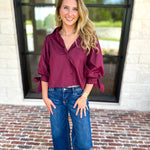The Campbell Button Down Blouse - Merlot-200 Fashion Blouses-ENTRO-July & June Women's Fashion Boutique Located in San Antonio, Texas