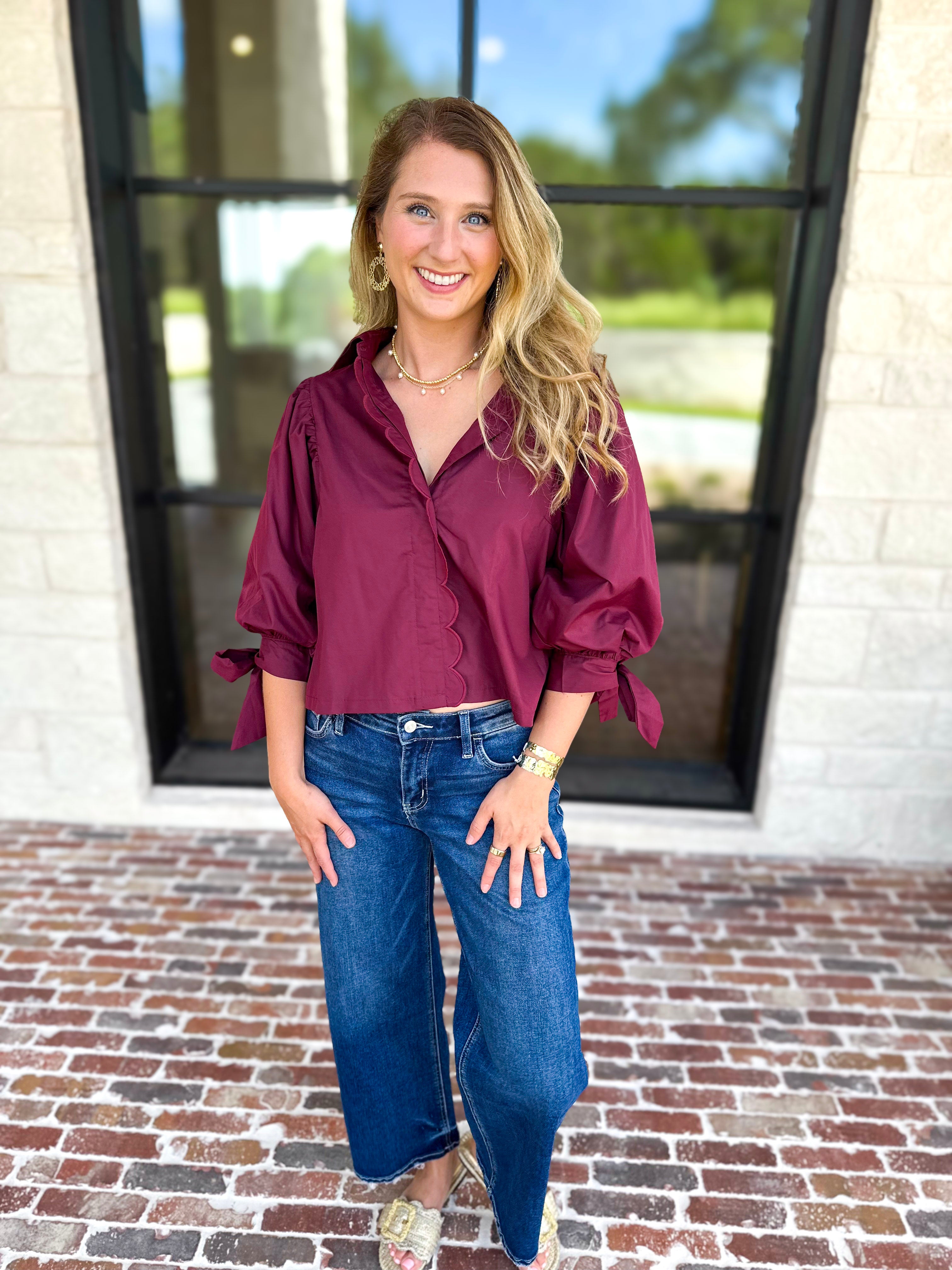 The Campbell Button Down Blouse - Merlot-200 Fashion Blouses-ENTRO-July & June Women's Fashion Boutique Located in San Antonio, Texas
