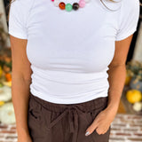 Micro-Ribbed Athleisure Top - Classic White-210 Casual Blouses-MONO B-July & June Women's Fashion Boutique Located in San Antonio, Texas