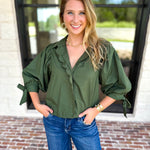 The Campbell Button Down Blouse - Forest-200 Fashion Blouses-ENTRO-July & June Women's Fashion Boutique Located in San Antonio, Texas