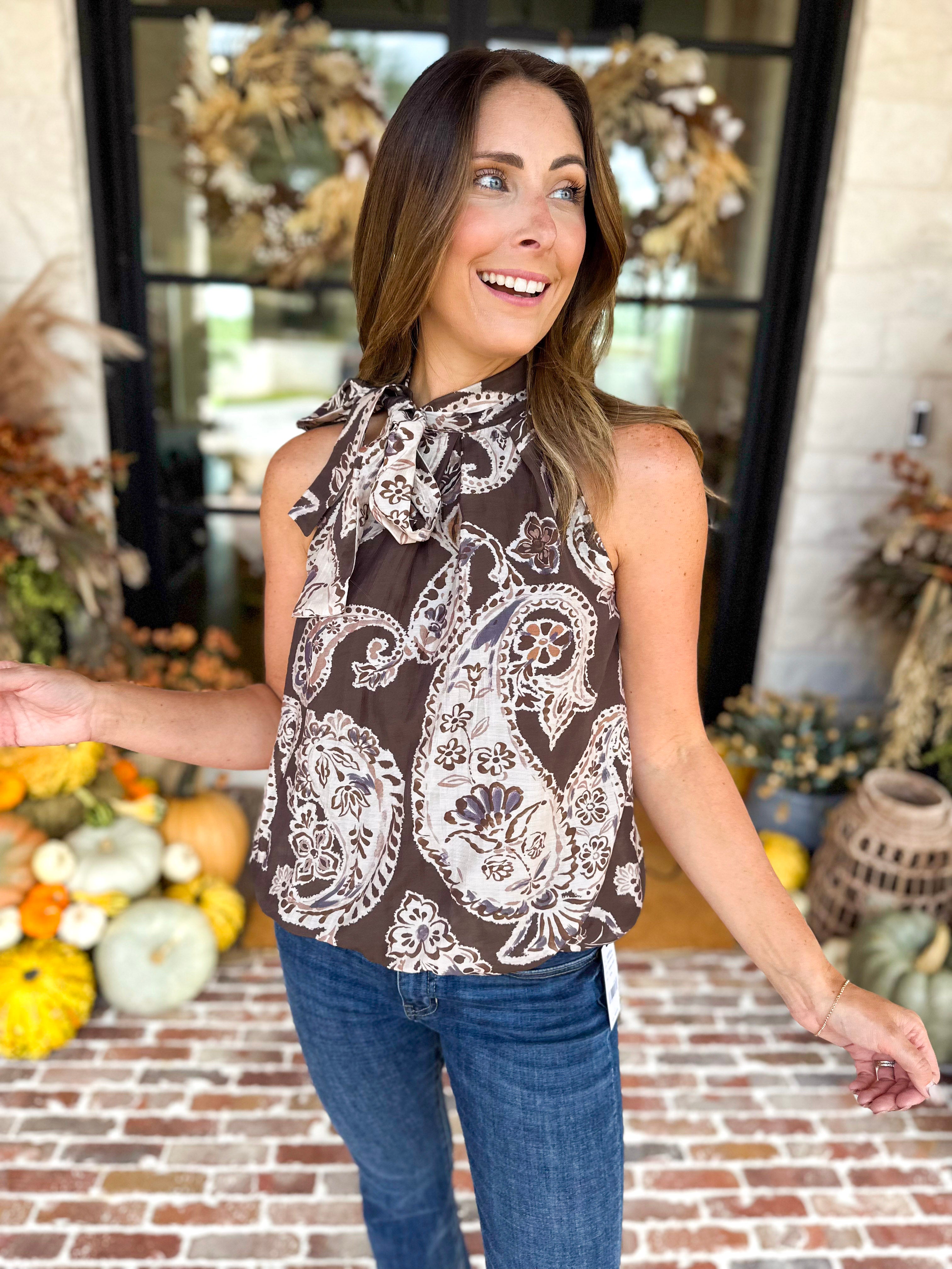 THML - Painted Floral Halter Blouse-200 Fashion Blouses-THML-July & June Women's Fashion Boutique Located in San Antonio, Texas