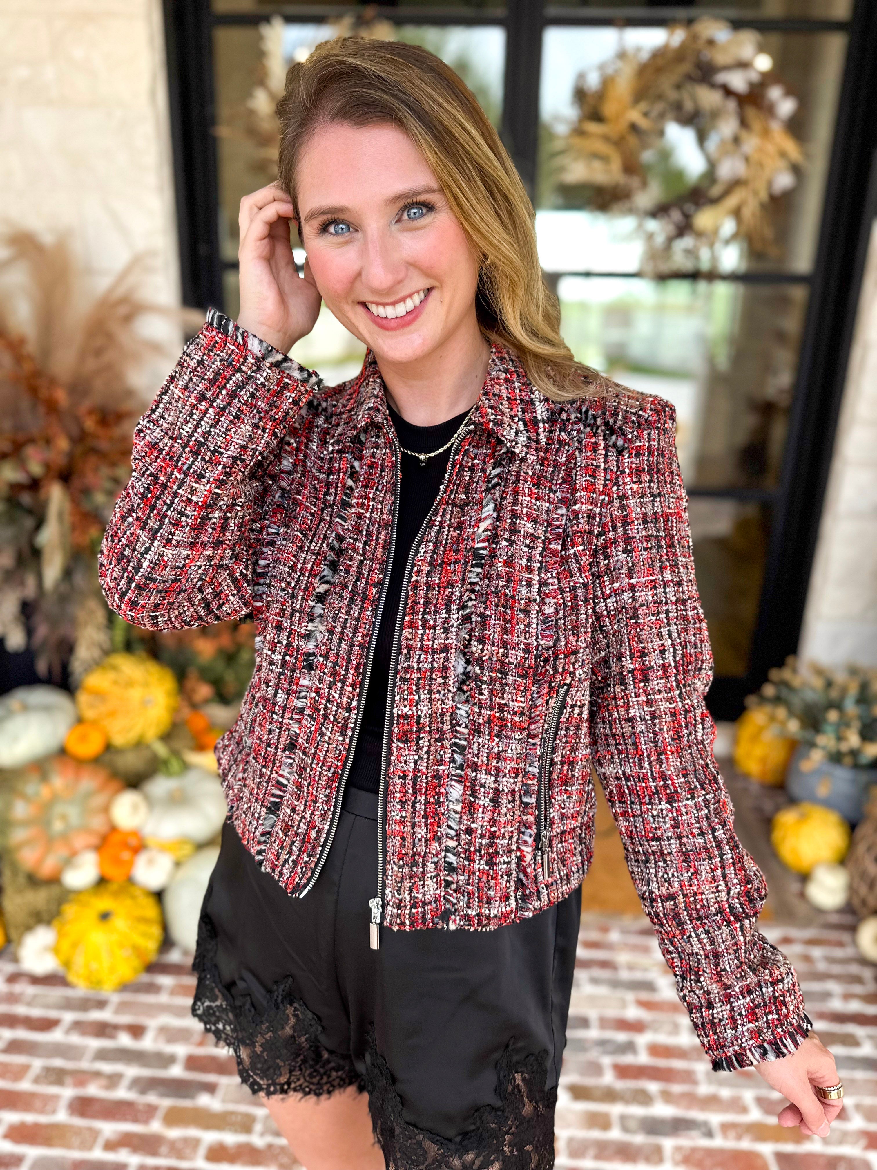 Liverpool - Wine Country Tweed & Fringe Jacket-600 Outerwear-LIVERPOOL JEANS COMPANY-July & June Women's Fashion Boutique Located in San Antonio, Texas