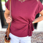 Essentials Knotted Blouse - Merlot-200 Fashion Blouses-ENTRO-July & June Women's Fashion Boutique Located in San Antonio, Texas