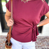 Essentials Knotted Blouse - Merlot-200 Fashion Blouses-ENTRO-July & June Women's Fashion Boutique Located in San Antonio, Texas