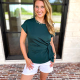 Essentials Knotted Blouse - Hunter Green-200 Fashion Blouses-ENTRO-July & June Women's Fashion Boutique Located in San Antonio, Texas