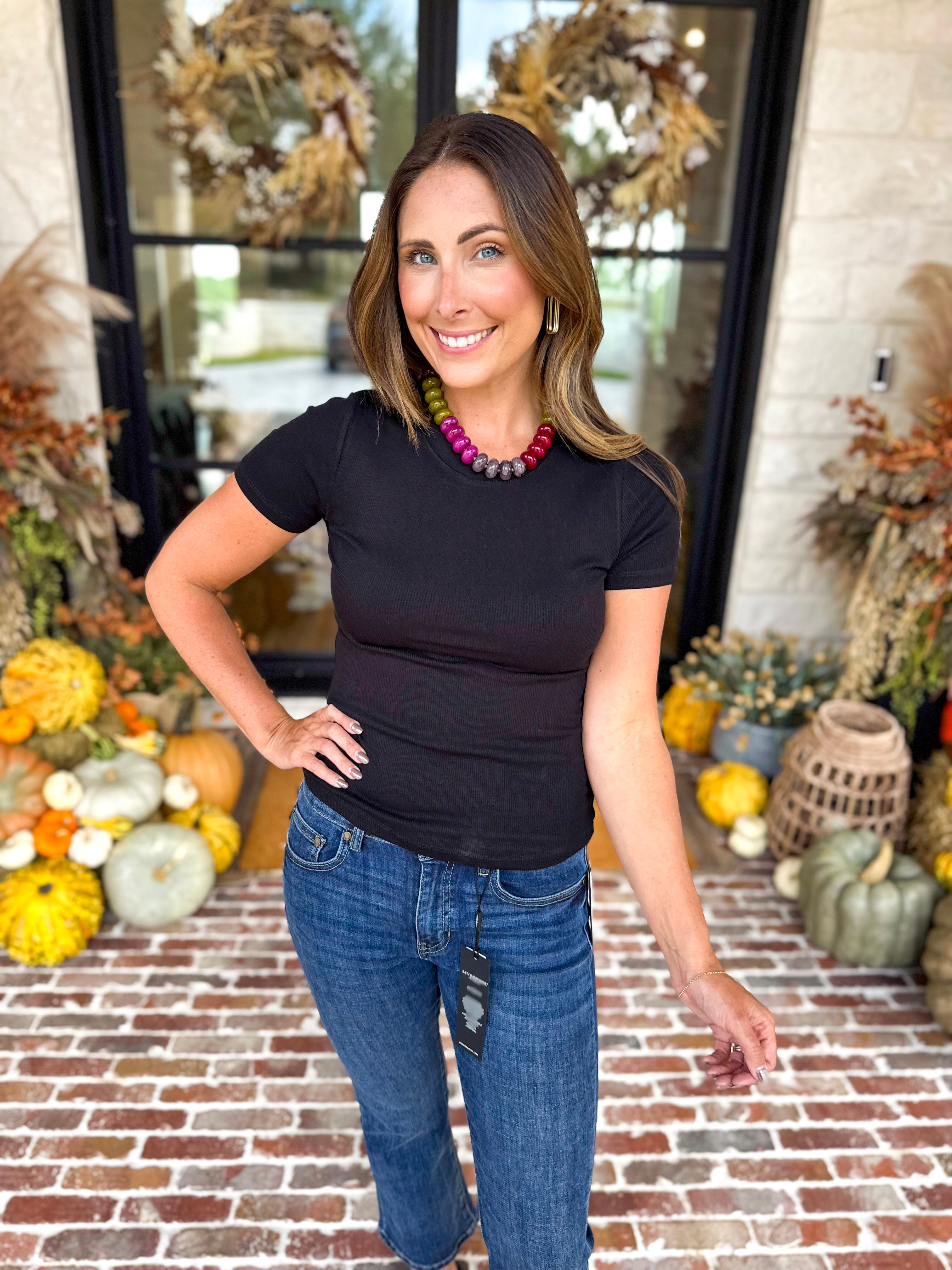 Micro-Ribbed Athleisure Top - Ink Black-210 Casual Blouses-MONO B-July & June Women's Fashion Boutique Located in San Antonio, Texas