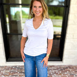 Liverpool - Double Layer V-Neck Top - Ivory-210 Casual Blouses-LIVERPOOL JEANS COMPANY-July & June Women's Fashion Boutique Located in San Antonio, Texas