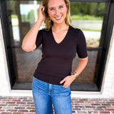 Liverpool - Double Layer V-Neck Top - Black-210 Casual Blouses-LIVERPOOL JEANS COMPANY-July & June Women's Fashion Boutique Located in San Antonio, Texas