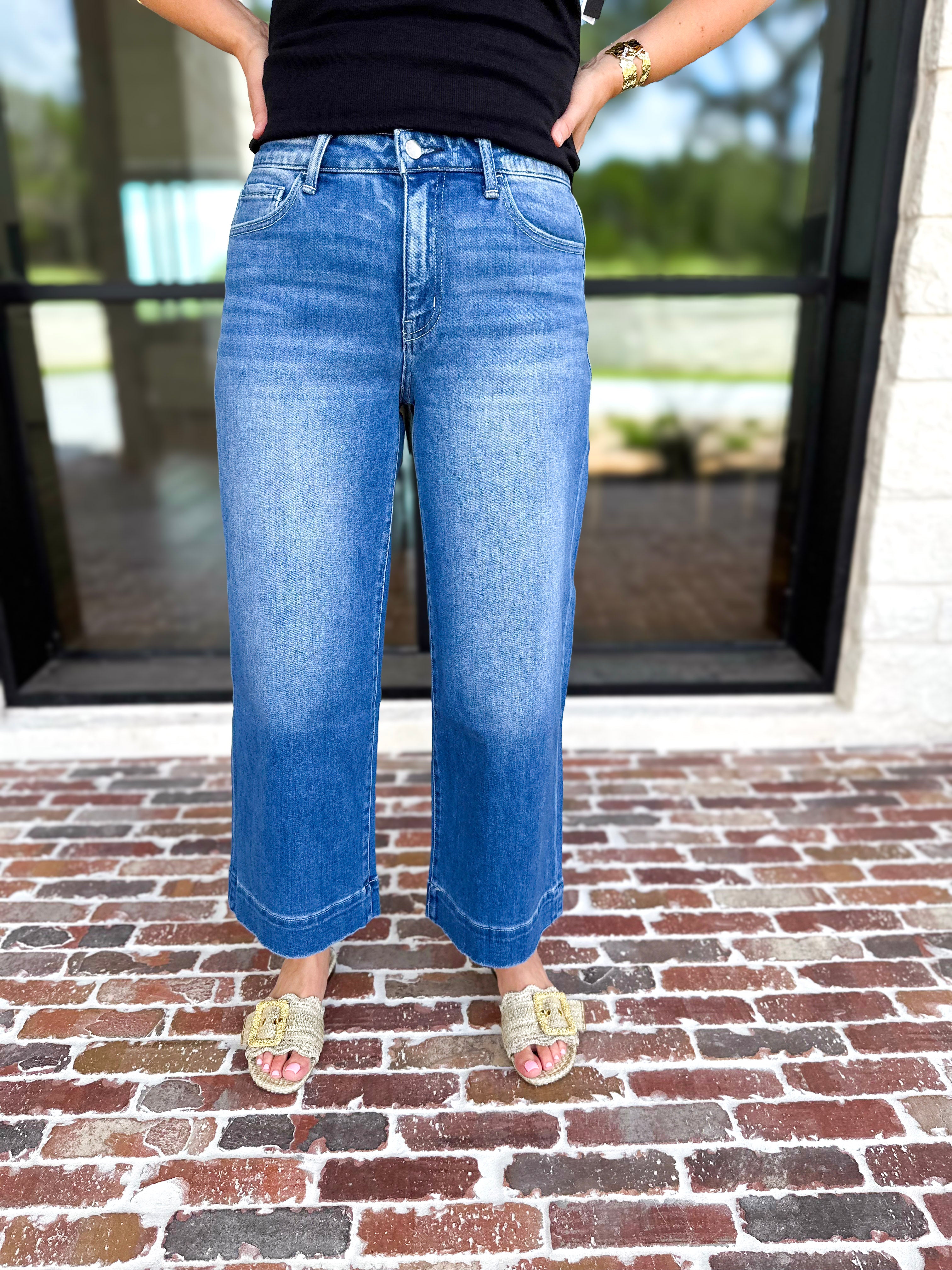 Vervet - High Rise Wide Trouser Style Jeans-420 Denim-VEVERT BY FLYING MONKEY-July & June Women's Fashion Boutique Located in San Antonio, Texas