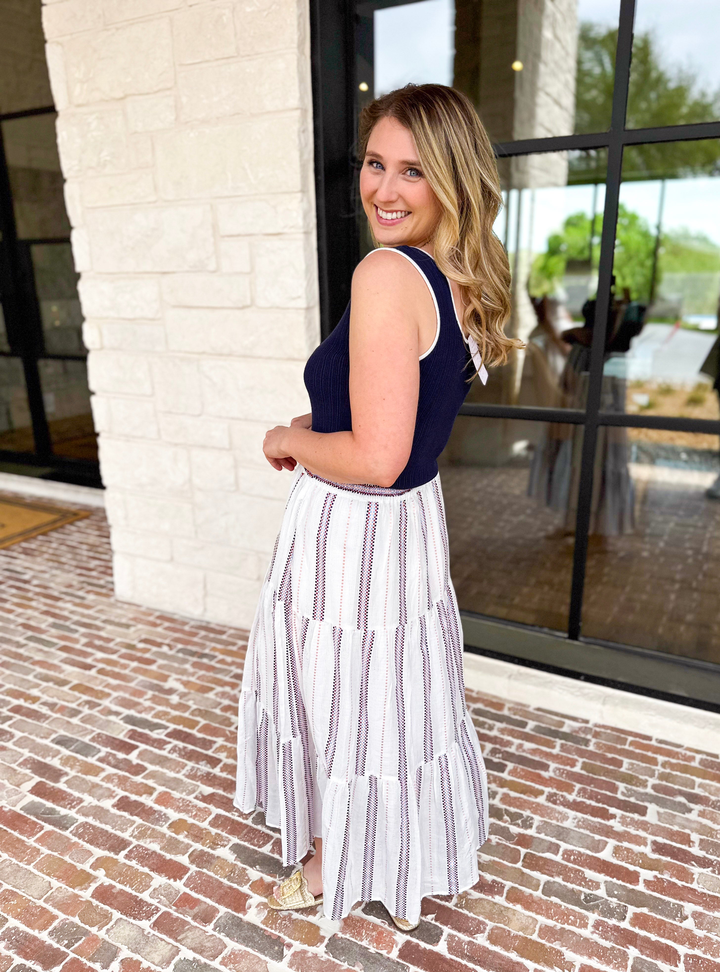 The Coastal Stitch Midi Skirt-410 Shorts/Skirts-SKIES ARE BLUE-July & June Women's Fashion Boutique Located in San Antonio, Texas
