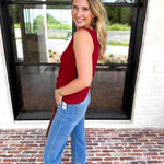 Liverpool - Classic Boatneck Knit Tank - Cranberry-210 Casual Blouses-LIVERPOOL JEANS COMPANY-July & June Women's Fashion Boutique Located in San Antonio, Texas