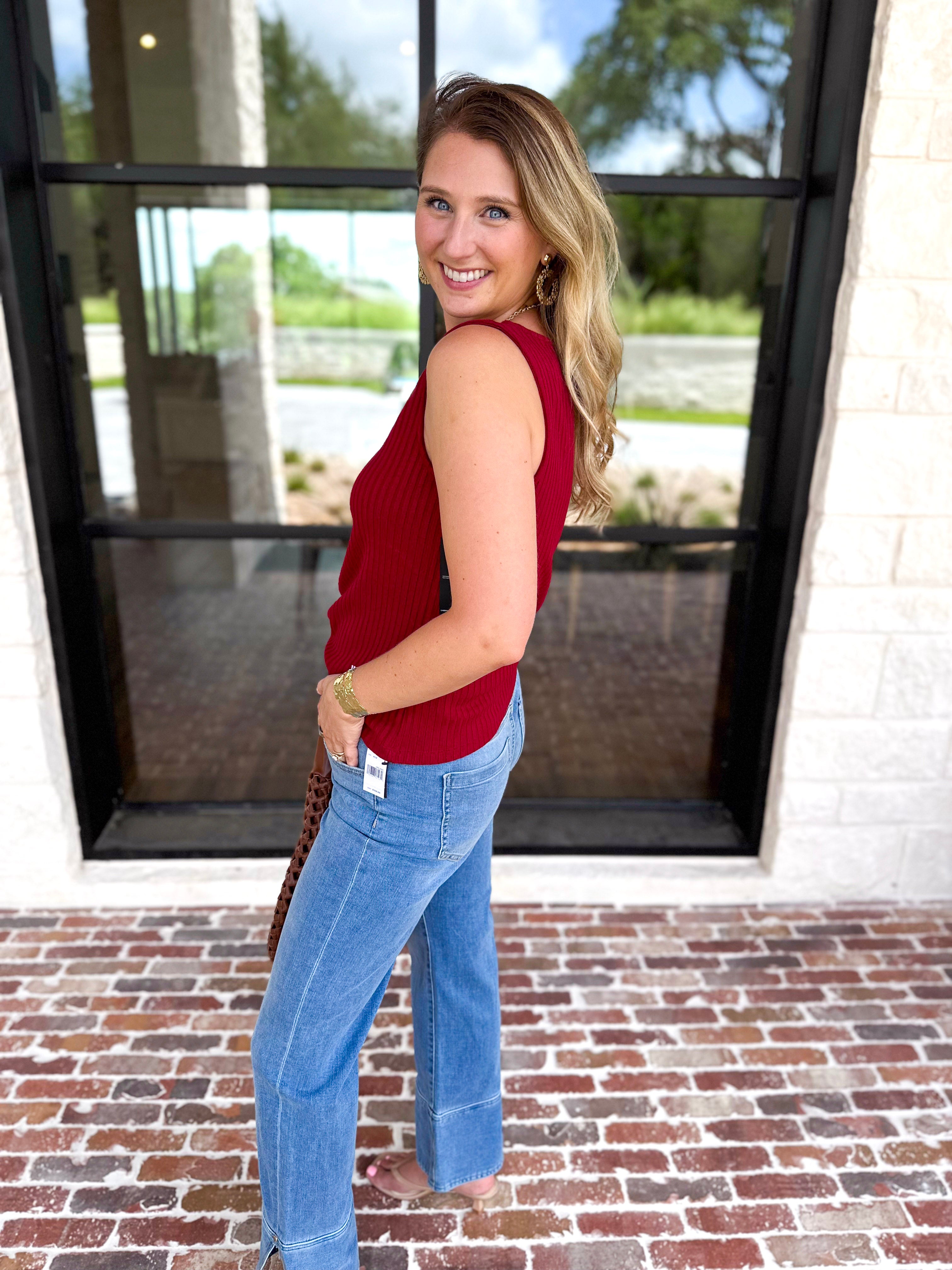 Liverpool - Classic Boatneck Knit Tank - Cranberry-210 Casual Blouses-LIVERPOOL JEANS COMPANY-July & June Women's Fashion Boutique Located in San Antonio, Texas