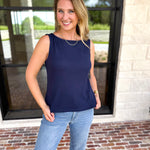 Liverpool - Classic Boatneck Knit Tank - Navy-210 Casual Blouses-LIVERPOOL JEANS COMPANY-July & June Women's Fashion Boutique Located in San Antonio, Texas