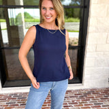 Liverpool - Classic Boatneck Knit Tank - Navy-210 Casual Blouses-LIVERPOOL JEANS COMPANY-July & June Women's Fashion Boutique Located in San Antonio, Texas