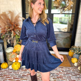 Current Air - Steel Blue Flirty Suede Mini Dress-510 Mini-CURRENT AIR CLOTHING-July & June Women's Fashion Boutique Located in San Antonio, Texas