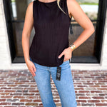 Liverpool - Classic Boatneck Knit Tank - Black-210 Casual Blouses-LIVERPOOL JEANS COMPANY-July & June Women's Fashion Boutique Located in San Antonio, Texas