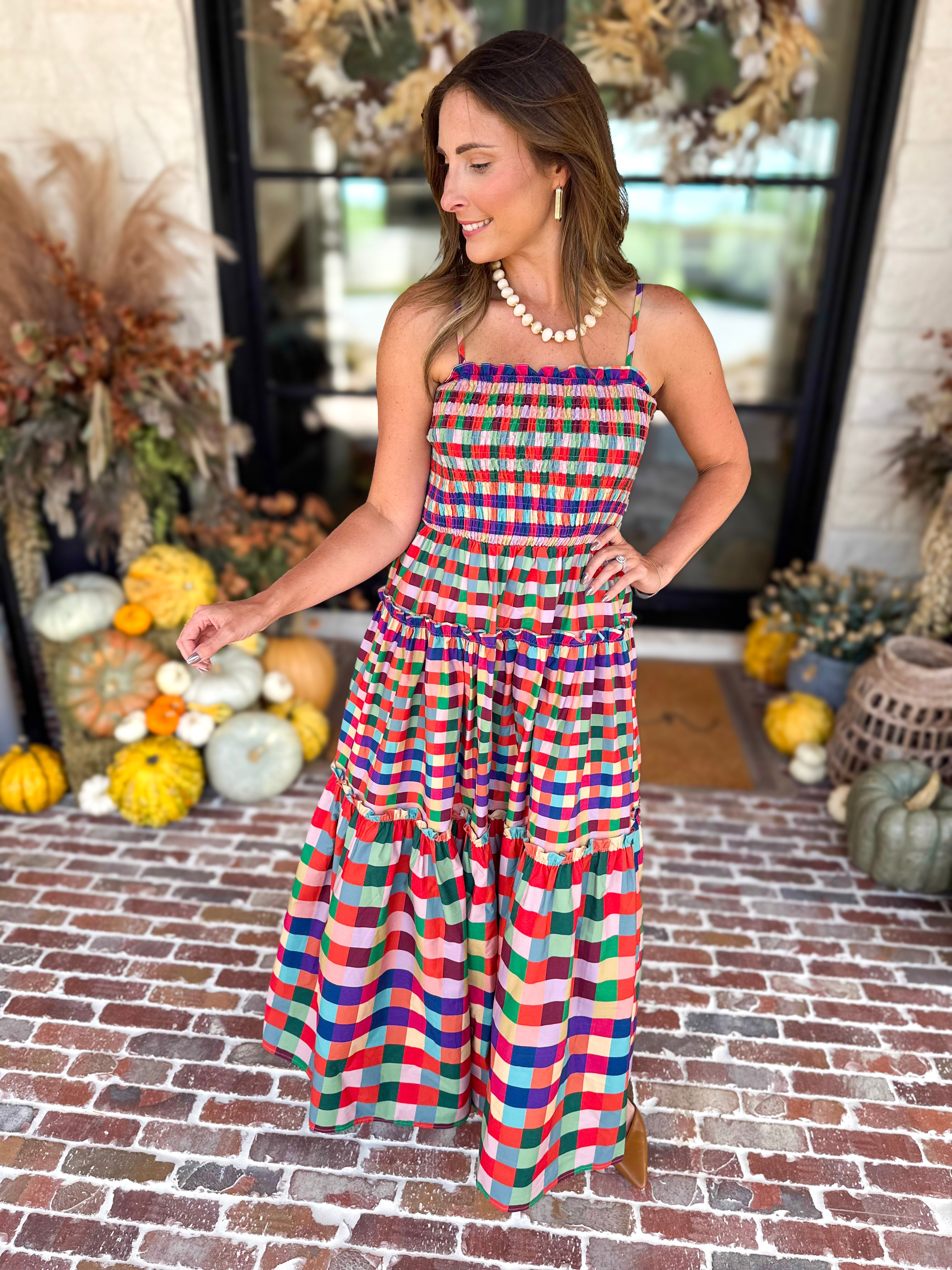 Always Vibrant Gingham Maxi Dress-500 Midi-TCEC-July & June Women's Fashion Boutique Located in San Antonio, Texas