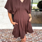 Elevated Chic Mini Dress - Brown-510 Mini-ENTRO-July & June Women's Fashion Boutique Located in San Antonio, Texas