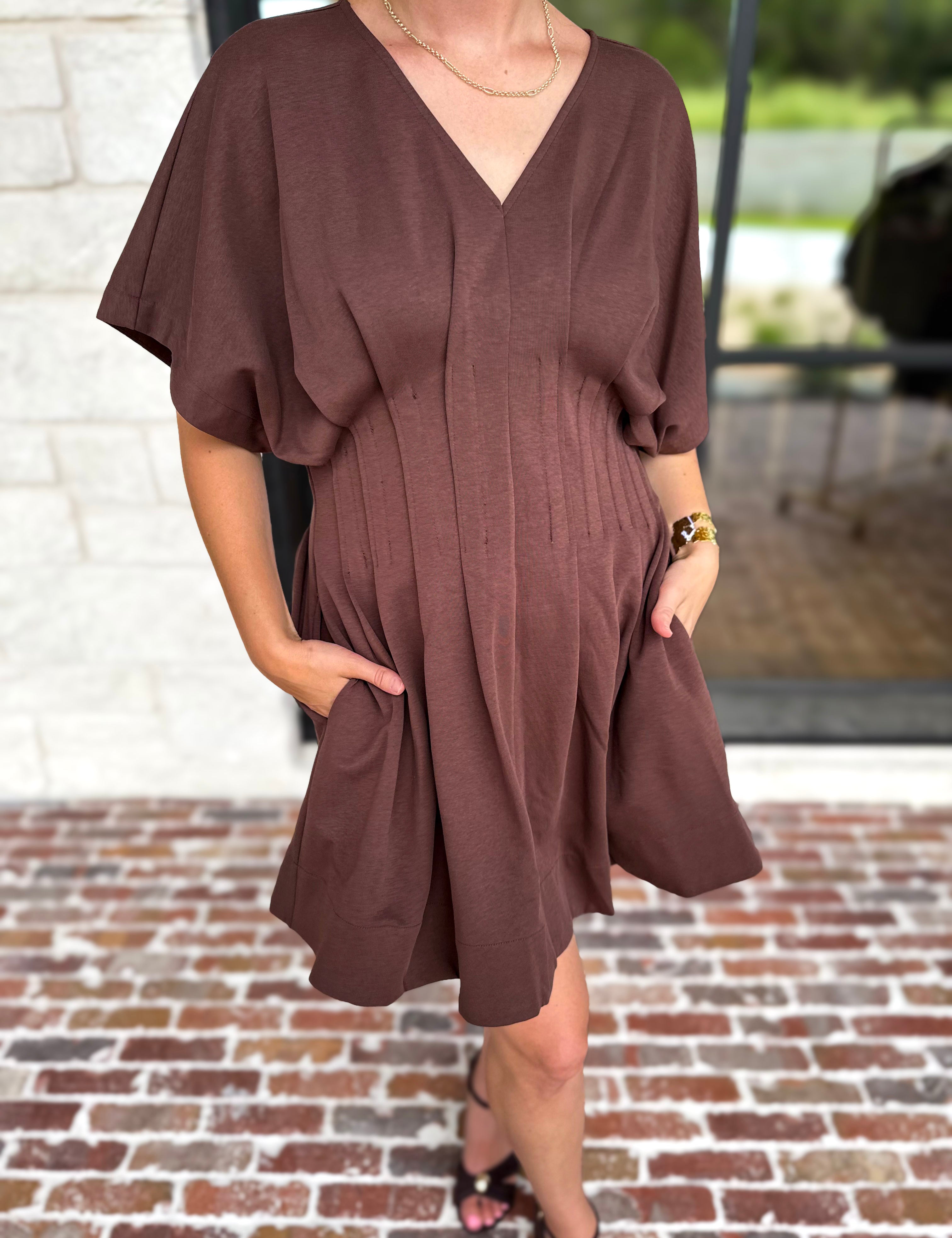 Elevated Chic Mini Dress - Brown-510 Mini-ENTRO-July & June Women's Fashion Boutique Located in San Antonio, Texas