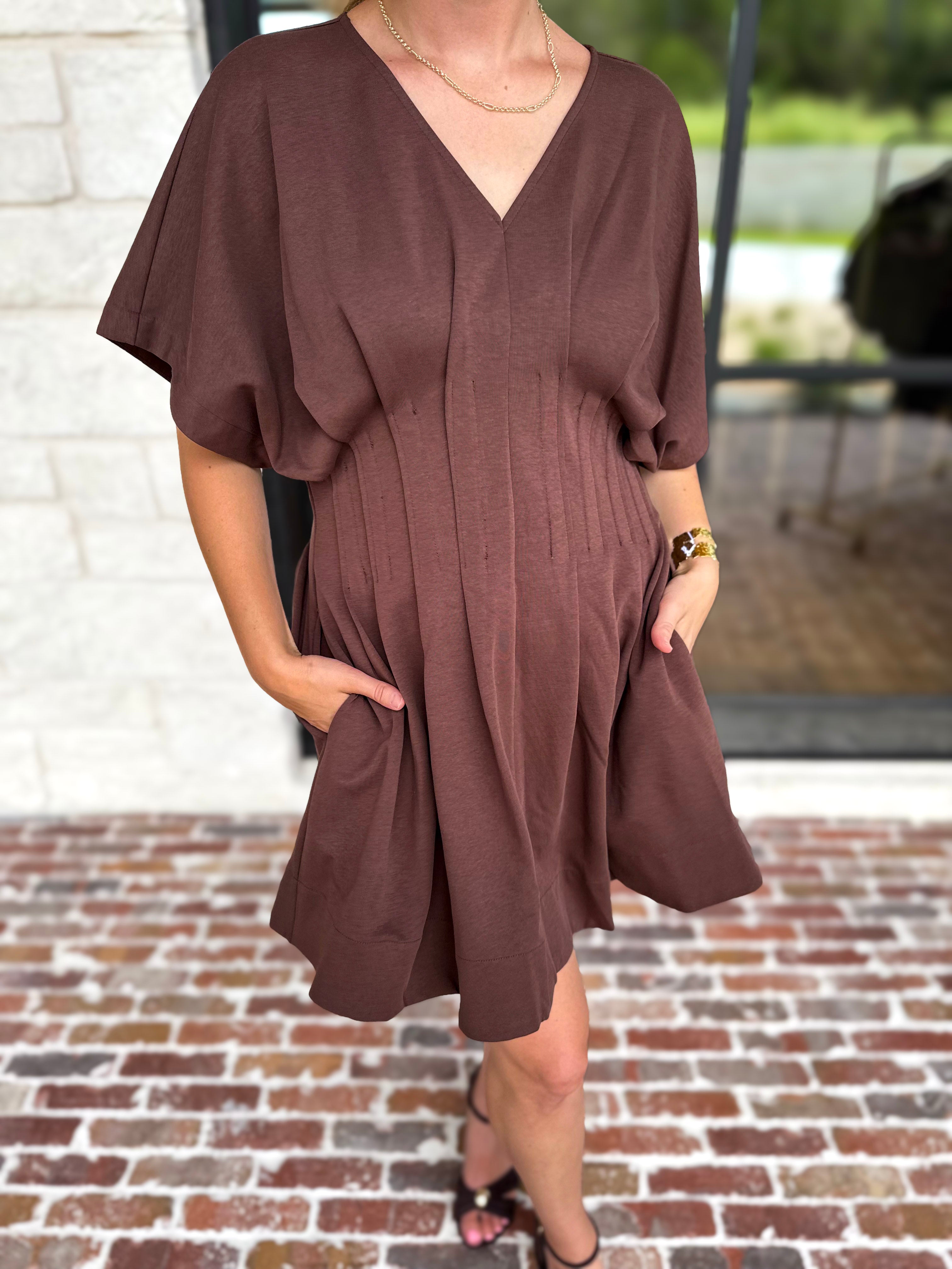 Elevated Chic Mini Dress - Brown-510 Mini-ENTRO-July & June Women's Fashion Boutique Located in San Antonio, Texas