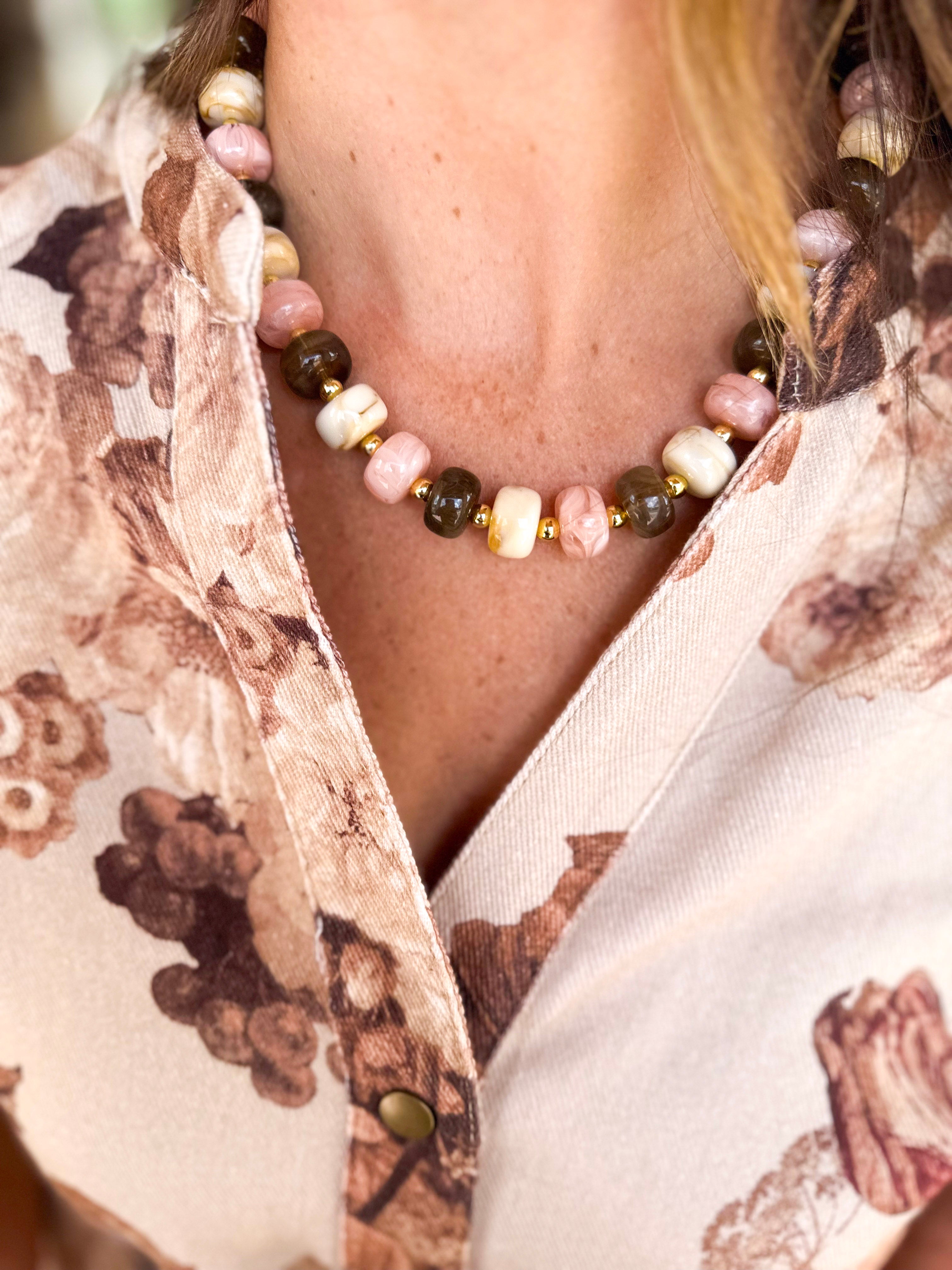 Brown & Pink Mixed Beaded Necklace-110 Jewelry & Hair-Golden Lily-July & June Women's Fashion Boutique Located in San Antonio, Texas