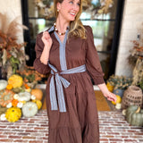 Mary Square - Lace Embroidered Brown Midi Dress-500 Midi-MARY SQUARE-July & June Women's Fashion Boutique Located in San Antonio, Texas