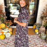 Fall Gardens Puff Sleeve Midi Dress-500 Midi-ENTRO-July & June Women's Fashion Boutique Located in San Antonio, Texas