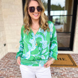 Current Air - Spring Green Floral Blouse-200 Fashion Blouses-CURRENT AIR CLOTHING-July & June Women's Fashion Boutique Located in San Antonio, Texas