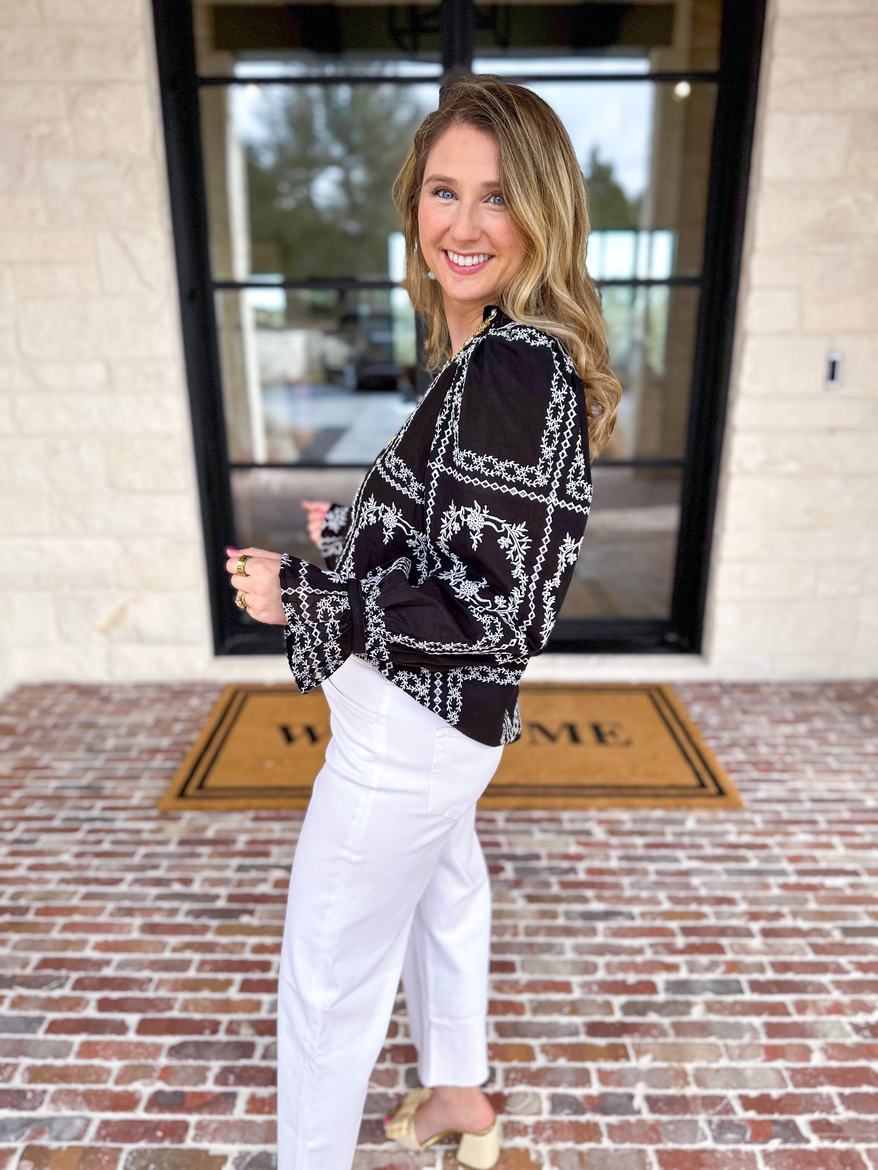 Bloom Where You're Planted Blouse - Black-200 Fashion Blouses-ENTRO-July & June Women's Fashion Boutique Located in San Antonio, Texas