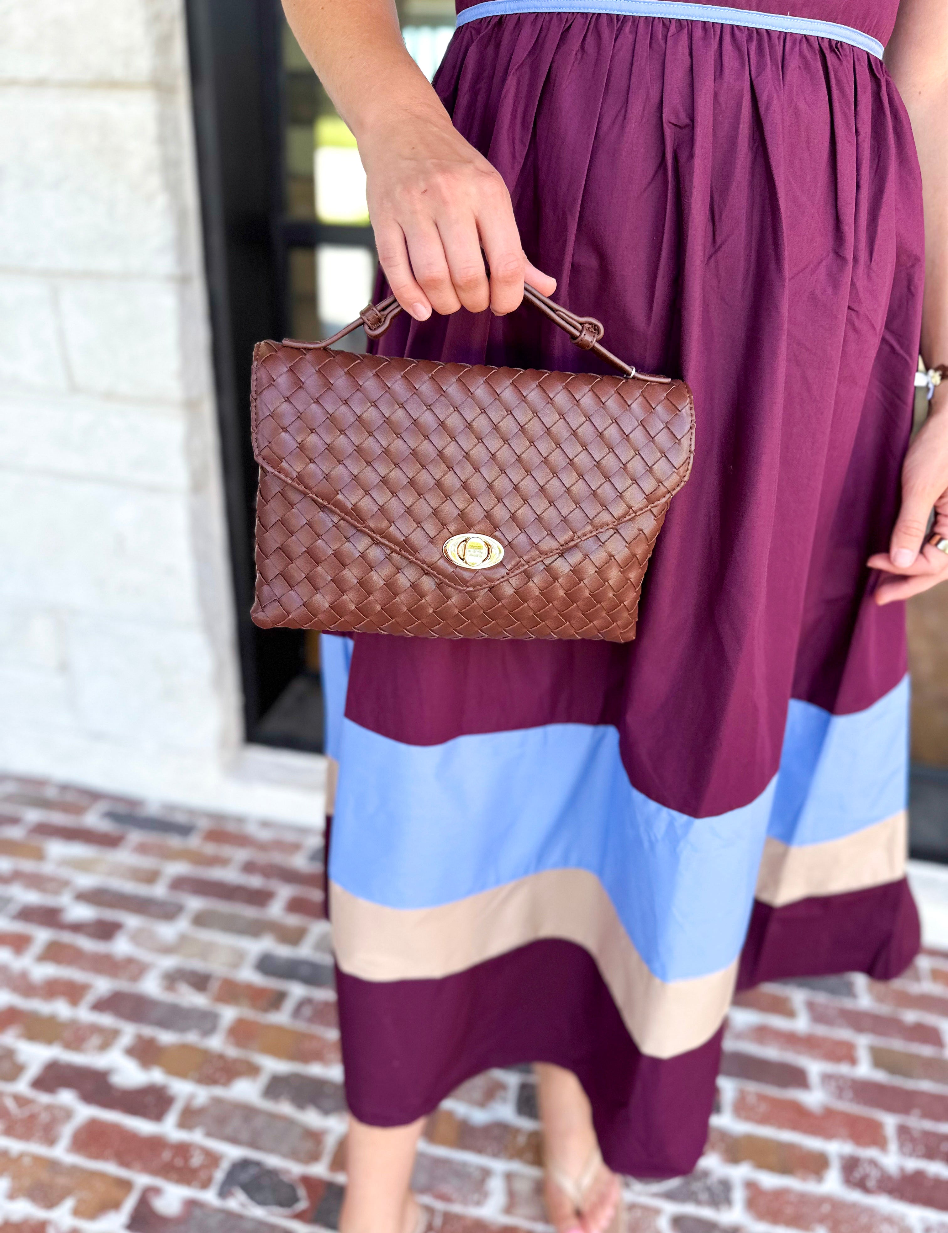 Harper Woven Crossbody Bag - Chocolate-130 ACCESSORIES-Moda Luxe-July & June Women's Fashion Boutique Located in San Antonio, Texas