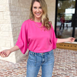 Easy Oversized Knit Top - Pink-230 Sweaters/Cardis-ENTRO-July & June Women's Fashion Boutique Located in San Antonio, Texas