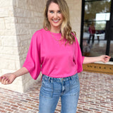Easy Oversized Knit Top - Pink-230 Sweaters/Cardis-ENTRO-July & June Women's Fashion Boutique Located in San Antonio, Texas