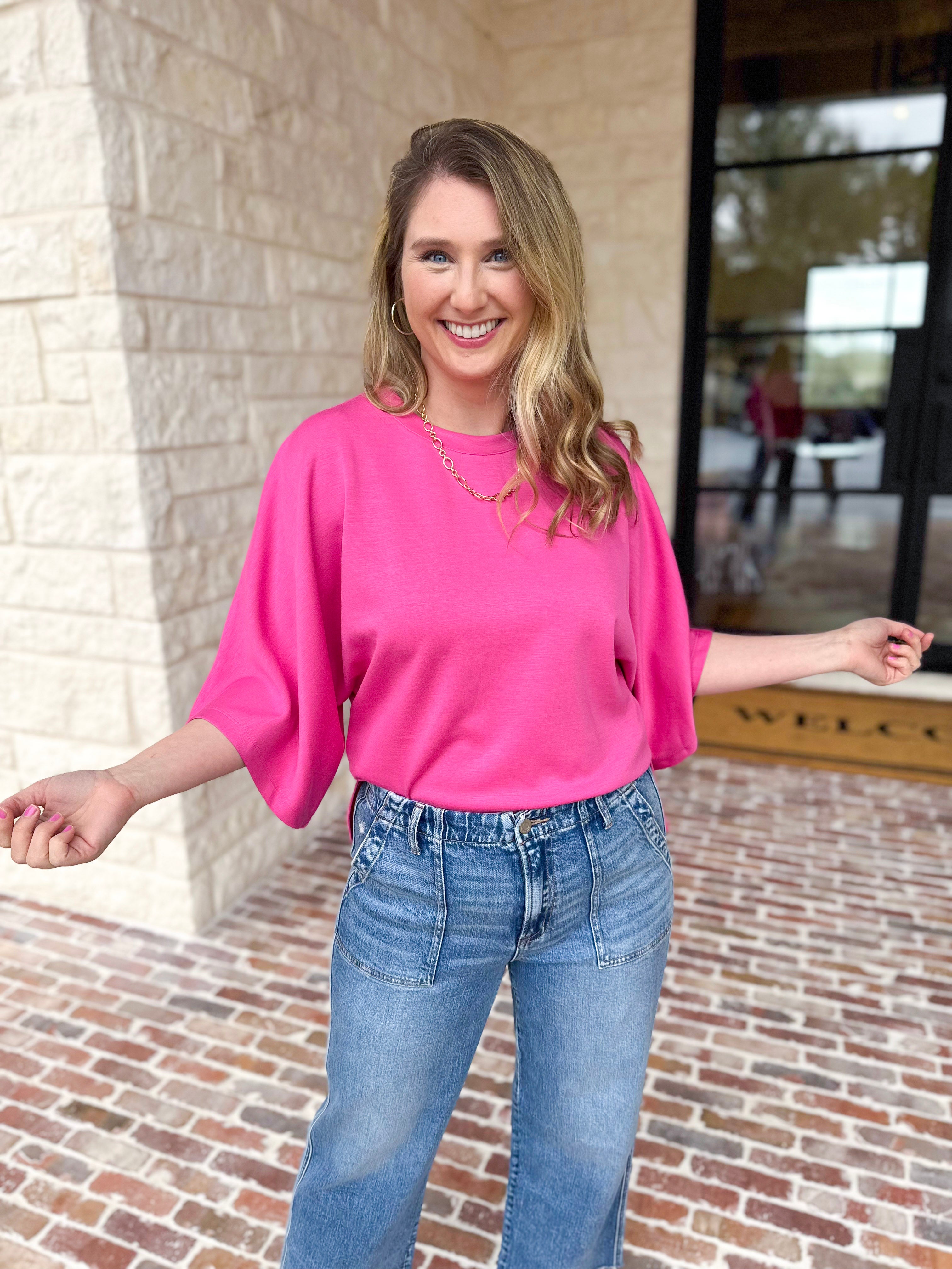 Easy Oversized Knit Top - Pink-230 Sweaters/Cardis-ENTRO-July & June Women's Fashion Boutique Located in San Antonio, Texas