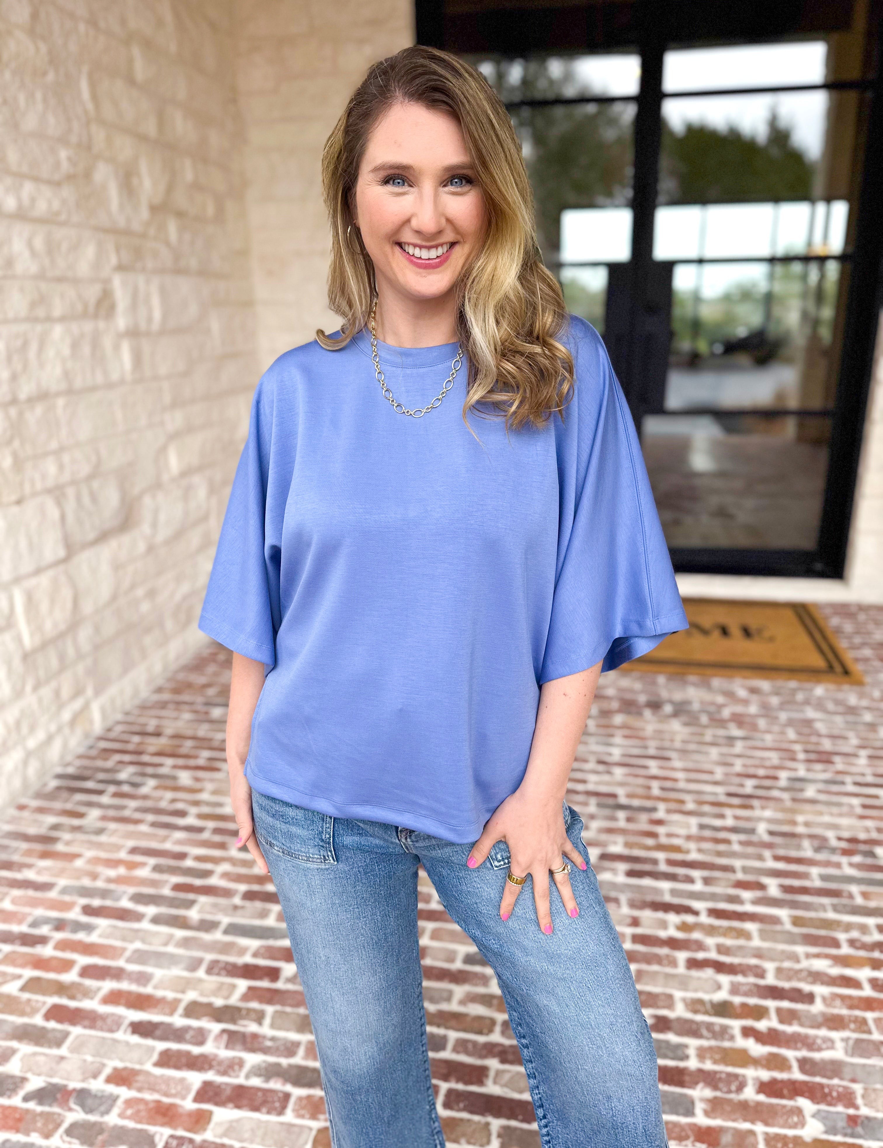 Easy Oversized Knit Top - Blue-230 Sweaters/Cardis-ENTRO-July & June Women's Fashion Boutique Located in San Antonio, Texas