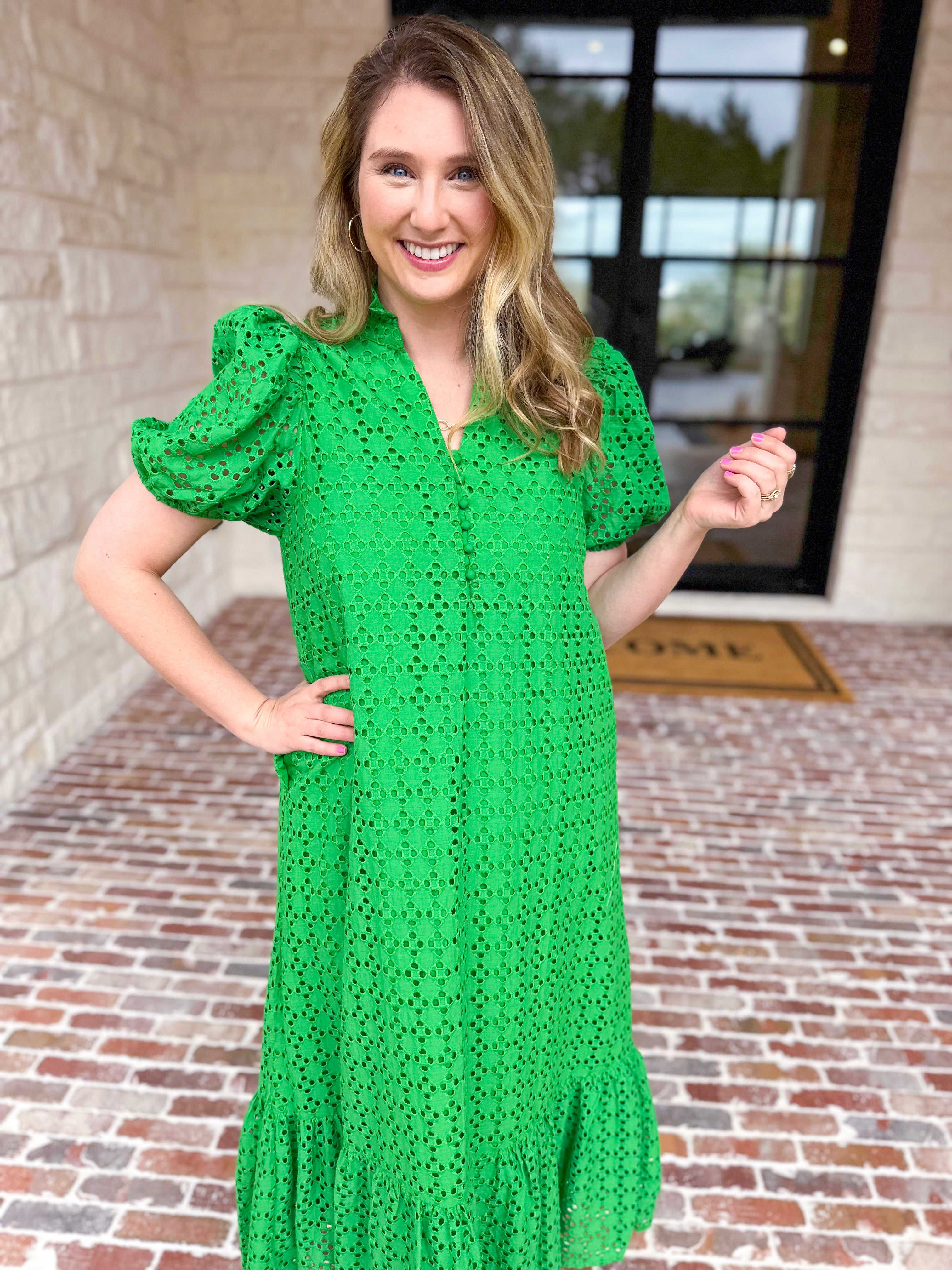 The Graceful Gathering Midi Dress - Green-500 Midi-ENTRO-July & June Women's Fashion Boutique Located in San Antonio, Texas