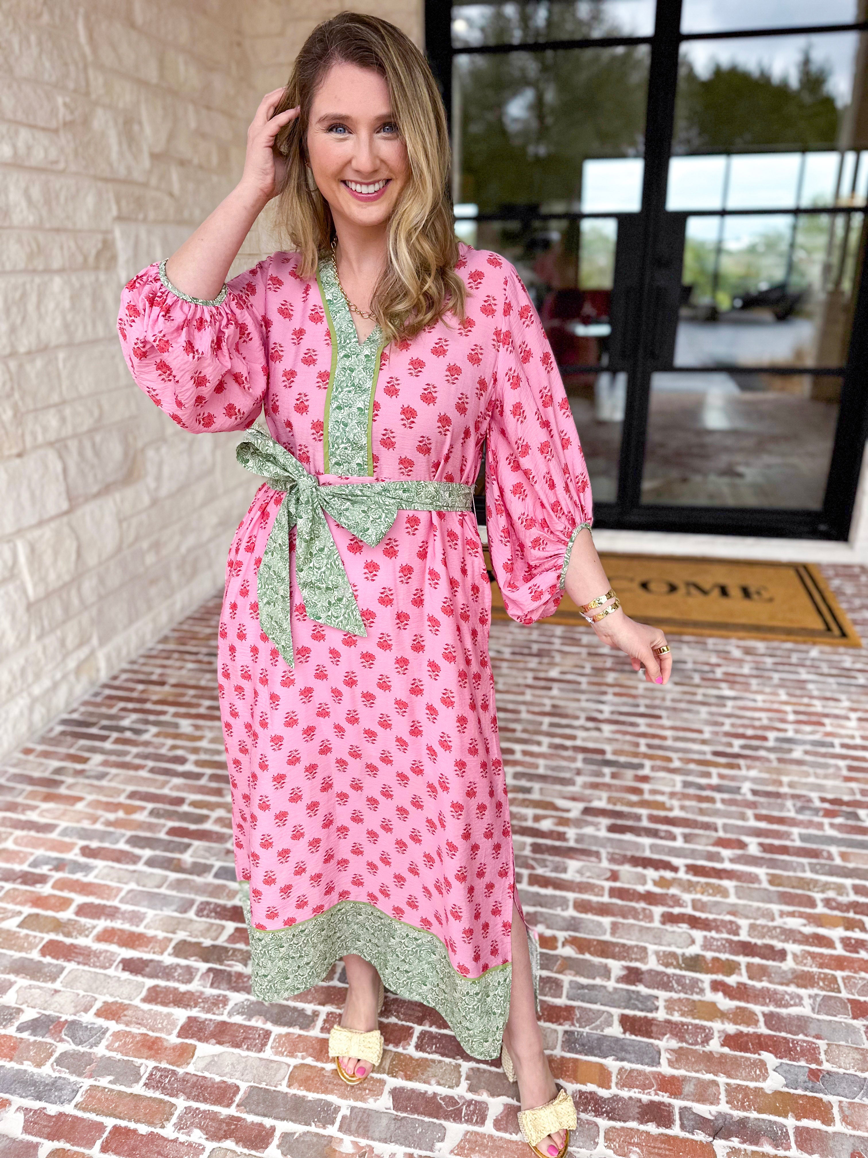 Pink Blooms Midi Dress-500 Midi-ENTRO-July & June Women's Fashion Boutique Located in San Antonio, Texas