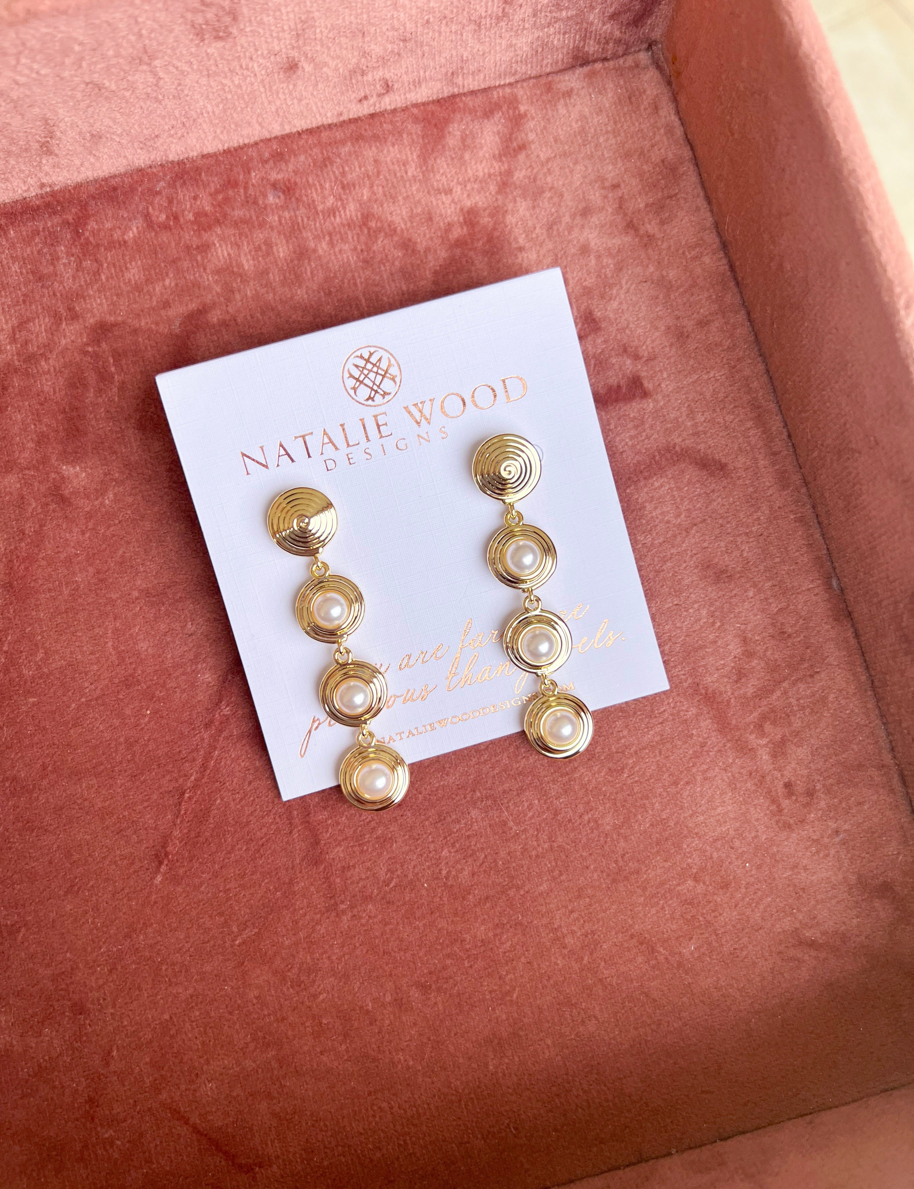 Natalie Wood - Strata Linear Earrings - Pearl-110 Jewelry & Hair-Natalie Wood-July & June Women's Fashion Boutique Located in San Antonio, Texas