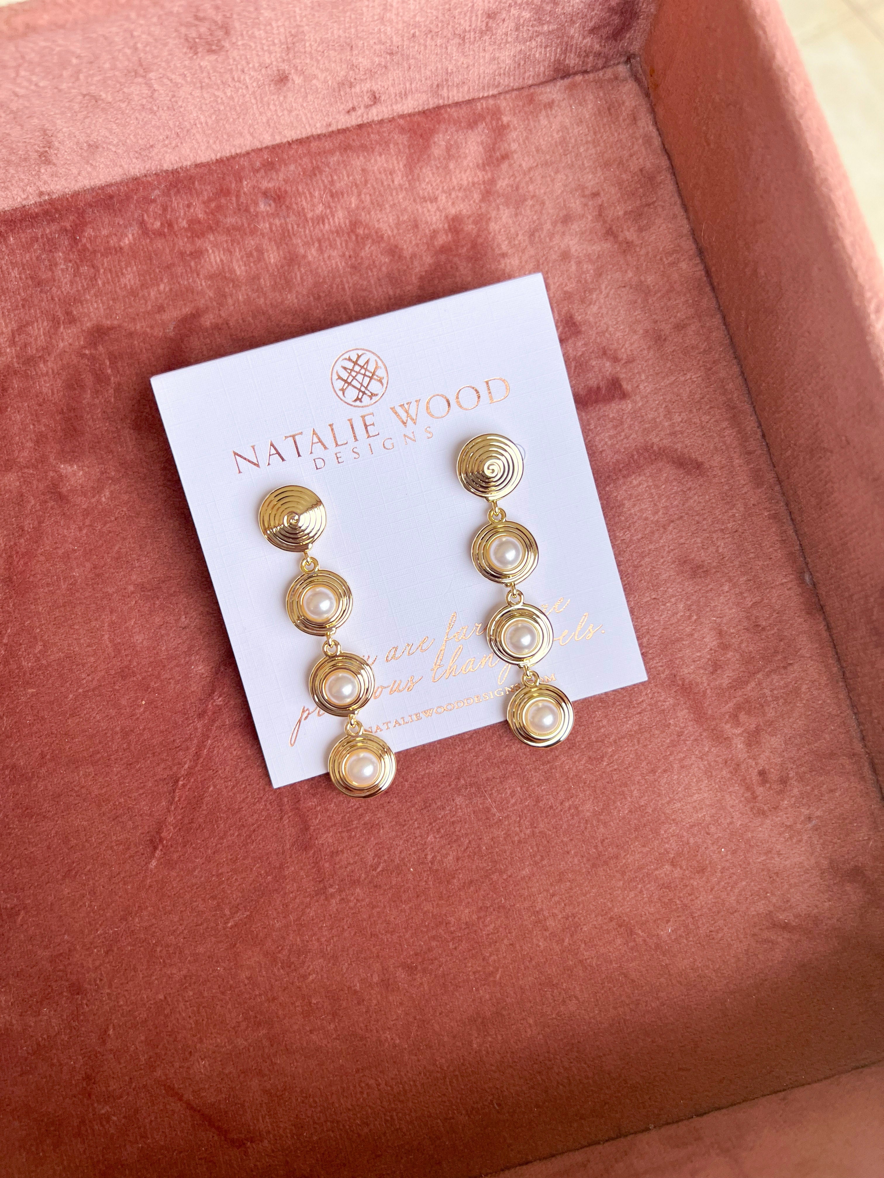 Natalie Wood - Strata Linear Earrings - Pearl-110 Jewelry & Hair-Natalie Wood-July & June Women's Fashion Boutique Located in San Antonio, Texas