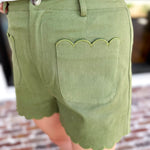 Scalloped Shorts - Matcha-410 Shorts/Skirts-ENTRO-July & June Women's Fashion Boutique Located in San Antonio, Texas
