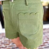 Scalloped Shorts - Matcha-410 Shorts/Skirts-ENTRO-July & June Women's Fashion Boutique Located in San Antonio, Texas