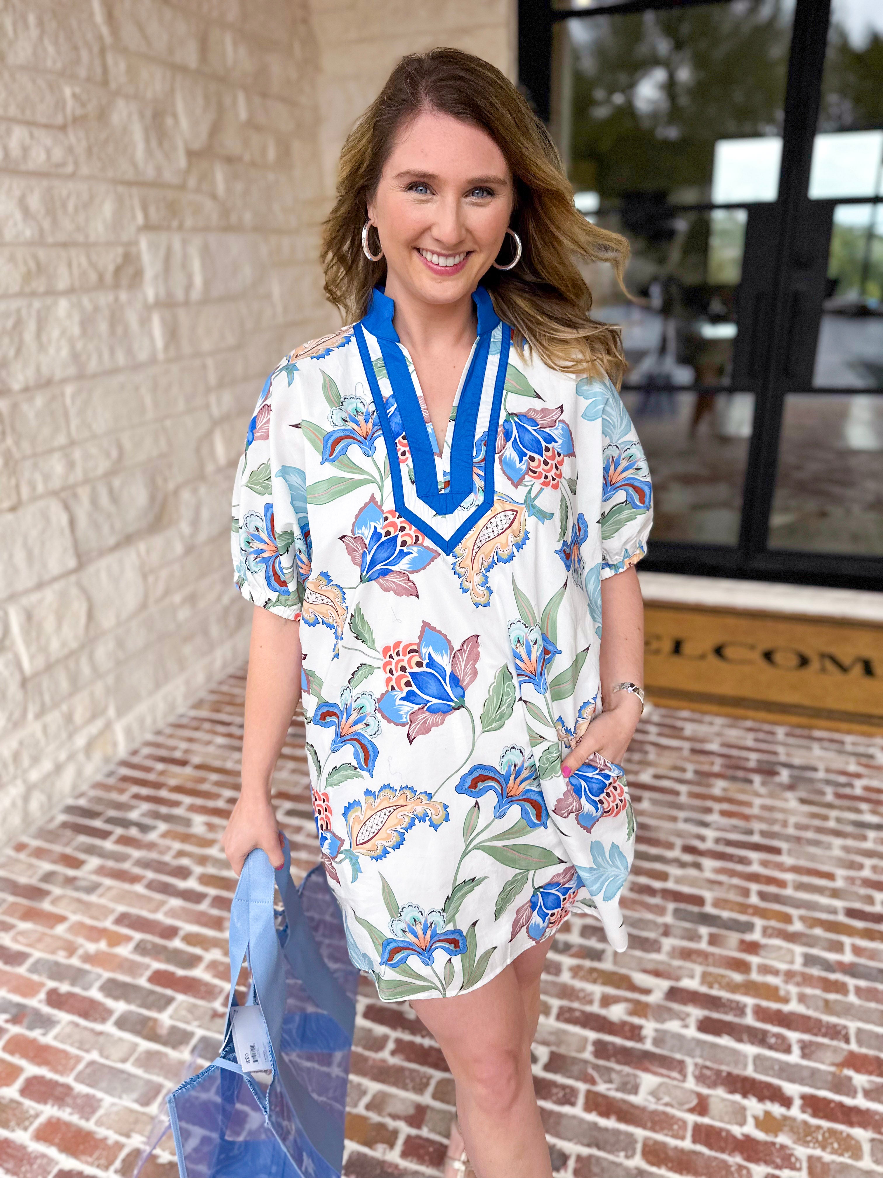 Blue Paisley Mini Dress-510 Mini-ENTRO-July & June Women's Fashion Boutique Located in San Antonio, Texas